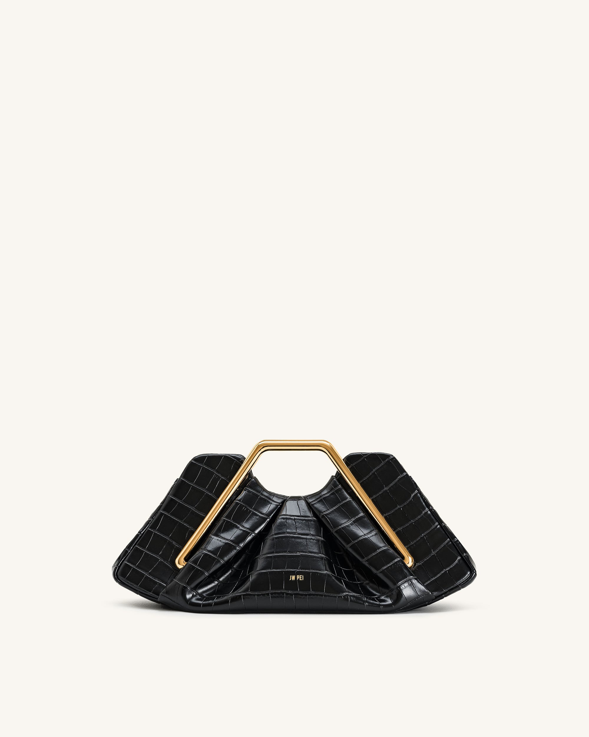 Lila Faux Croc-Effect Metal Frame Clutch - Black