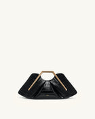 Lila Faux Croc-Effect Metal Frame Clutch - Black