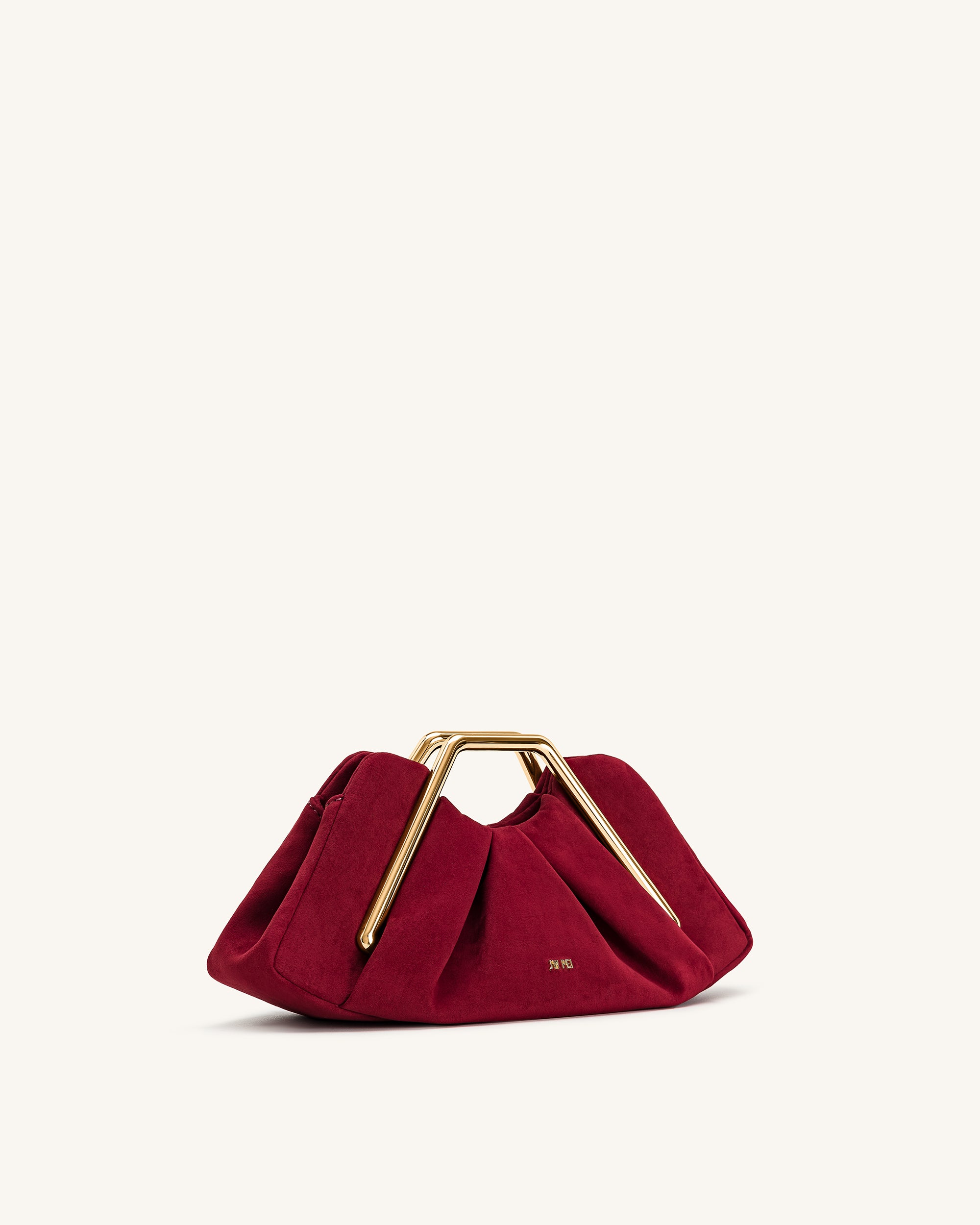 Lila Faux Suede Metal Frame Clutch - Red