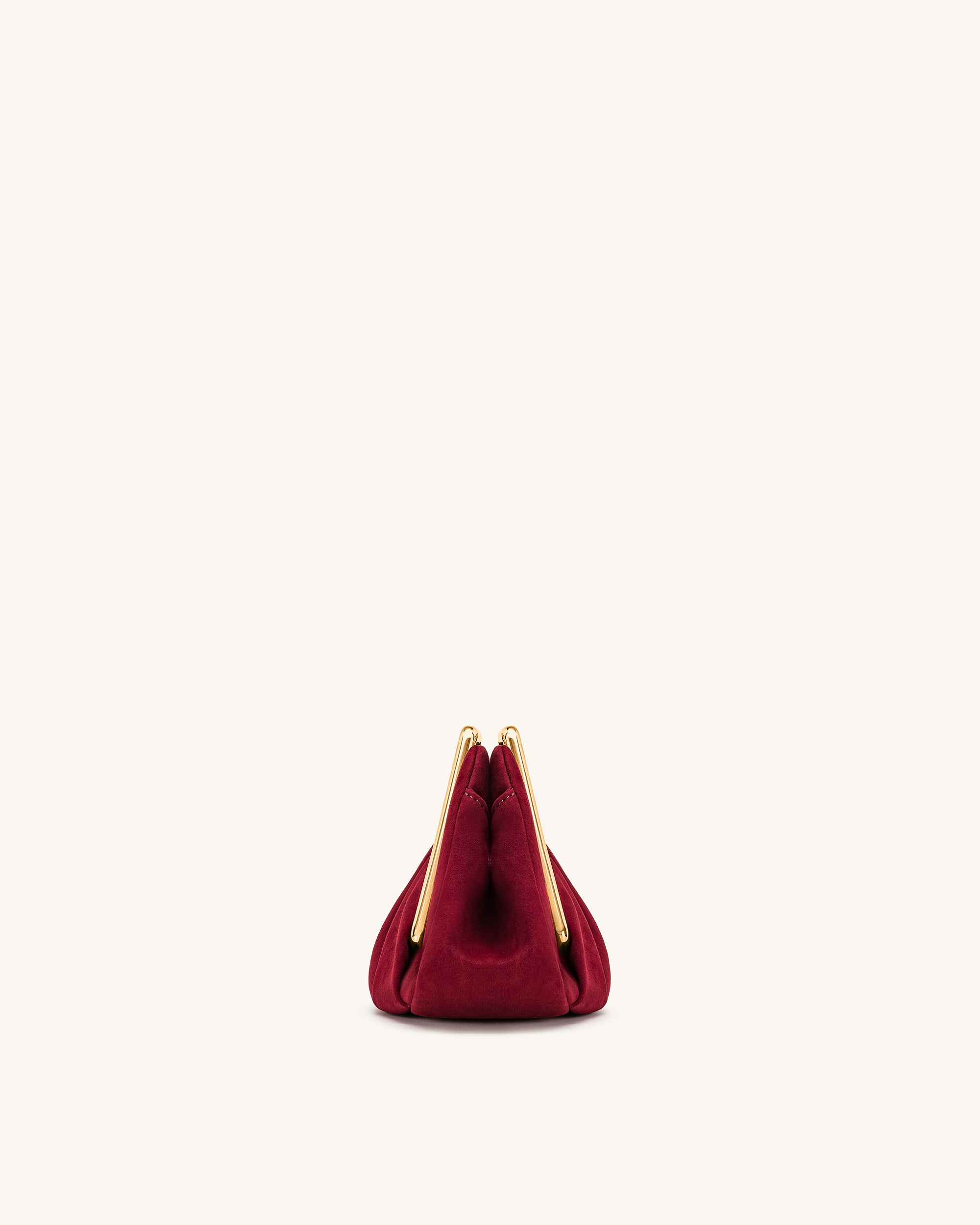 Lila Faux Suede Metal Frame Clutch - Red