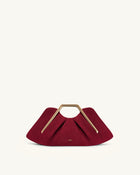 Lila Faux Suede Metal Frame Clutch - Red