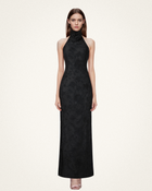 Uliana Black Floral Lace Halterneck Maxi Dress - Black