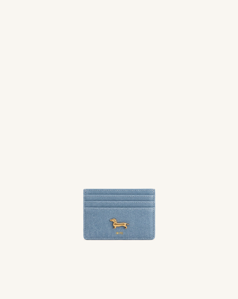 Maeve Dachshund Metal Emblem Card Holder - Light Blue Denim