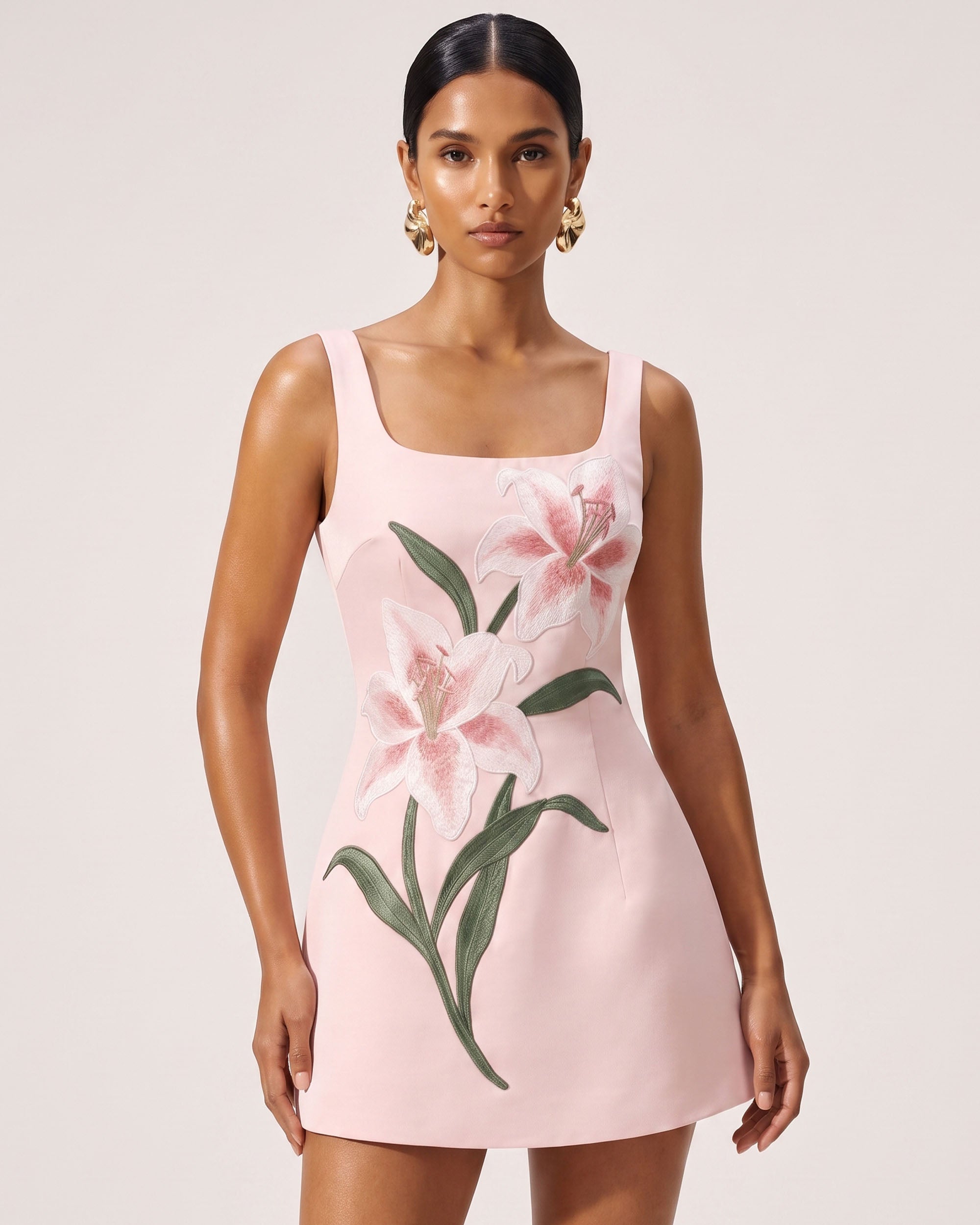 Lily Floral Print Sleeveless A-Line Mini Dress - Blush Pink
