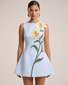 Lily Embroidered Sleeveless Structured Mini Dress - Light Blue