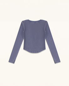 Dachshund Scoop Neck Curved Cropped Tee - Smokey Slate