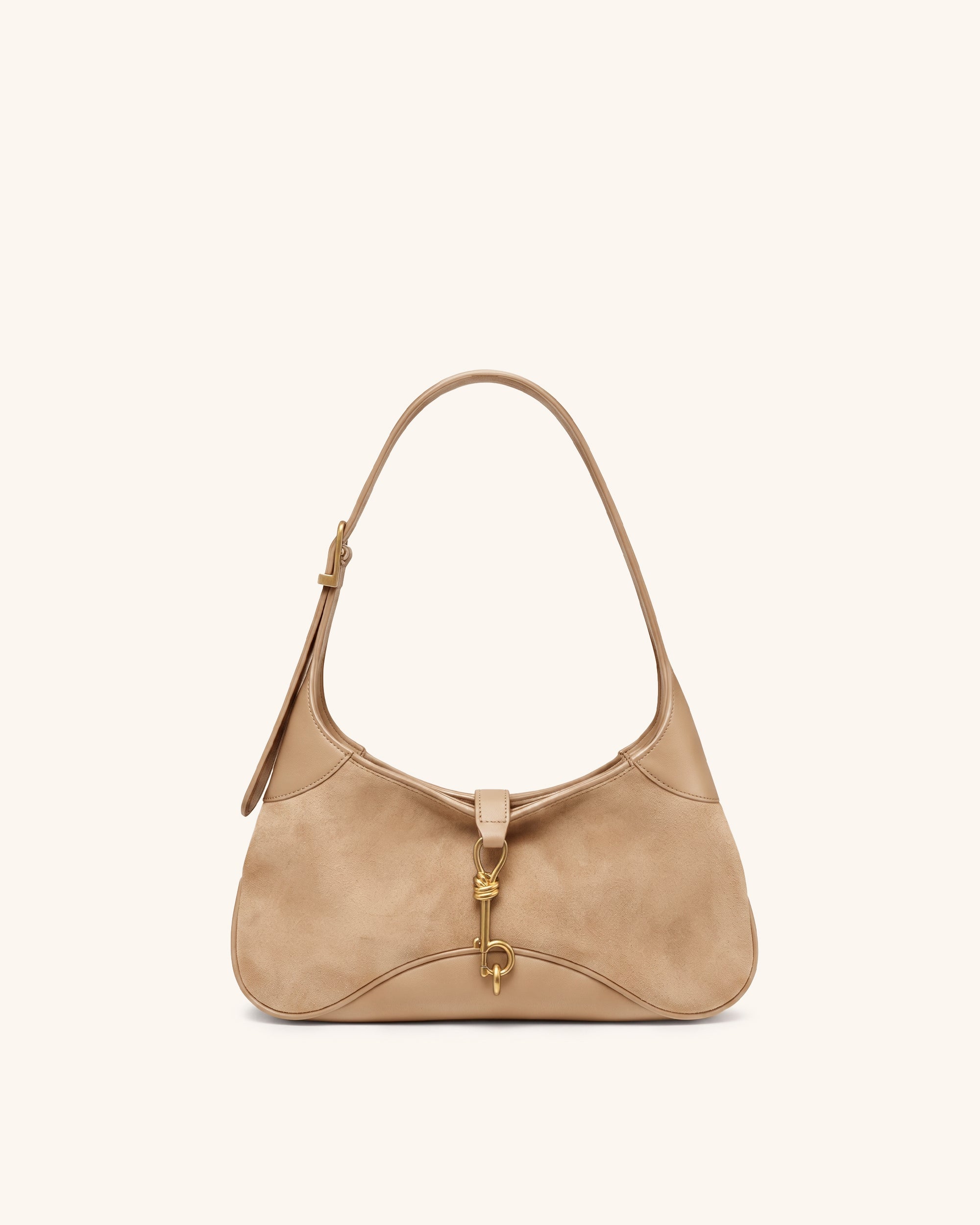 Juliette Faux Suede Key Charm East-West Shoulder Bag - Khaki