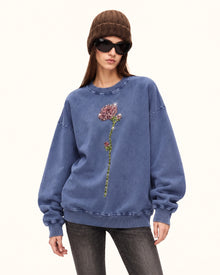 The Enchanted Rhinestone Rose Pullover - Acid Cobalt