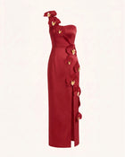 Orchid Embellished Cutout Slit Maxi Dress - Red
