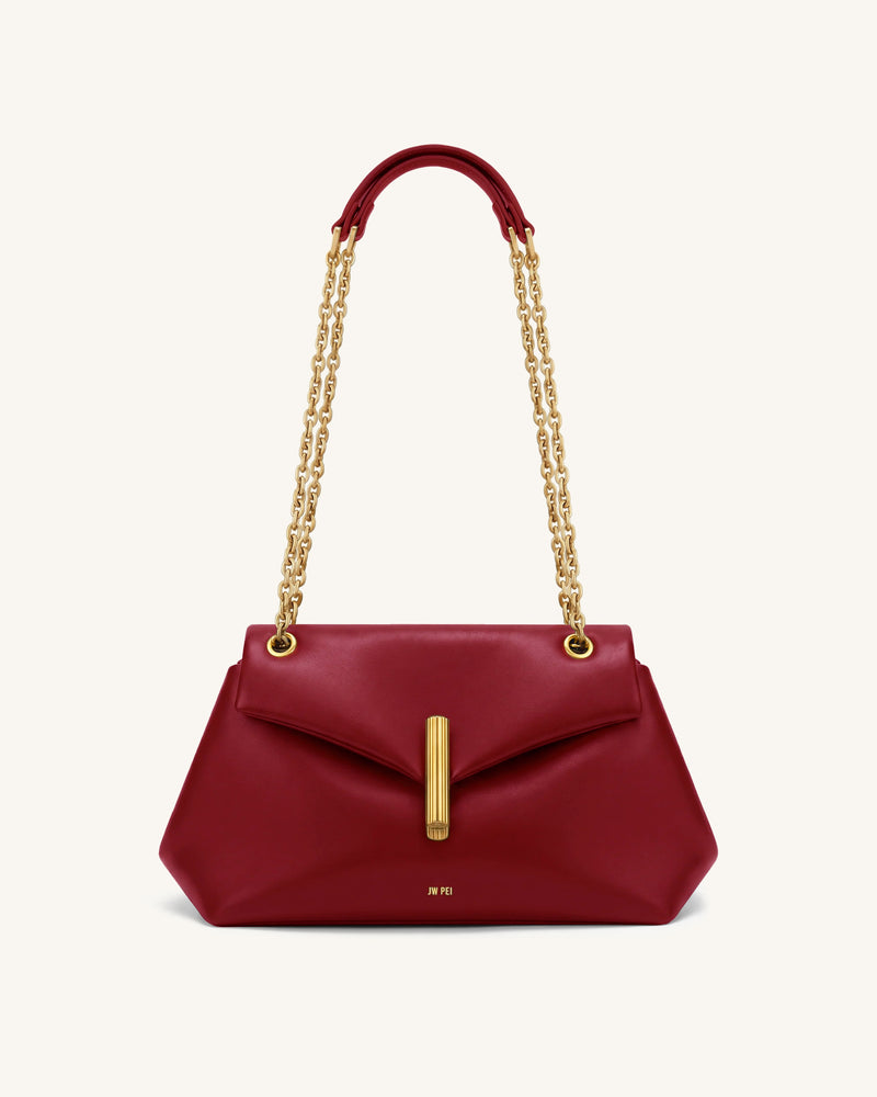 Valerie Chain Flap Shoulder Bag - Cherry Red