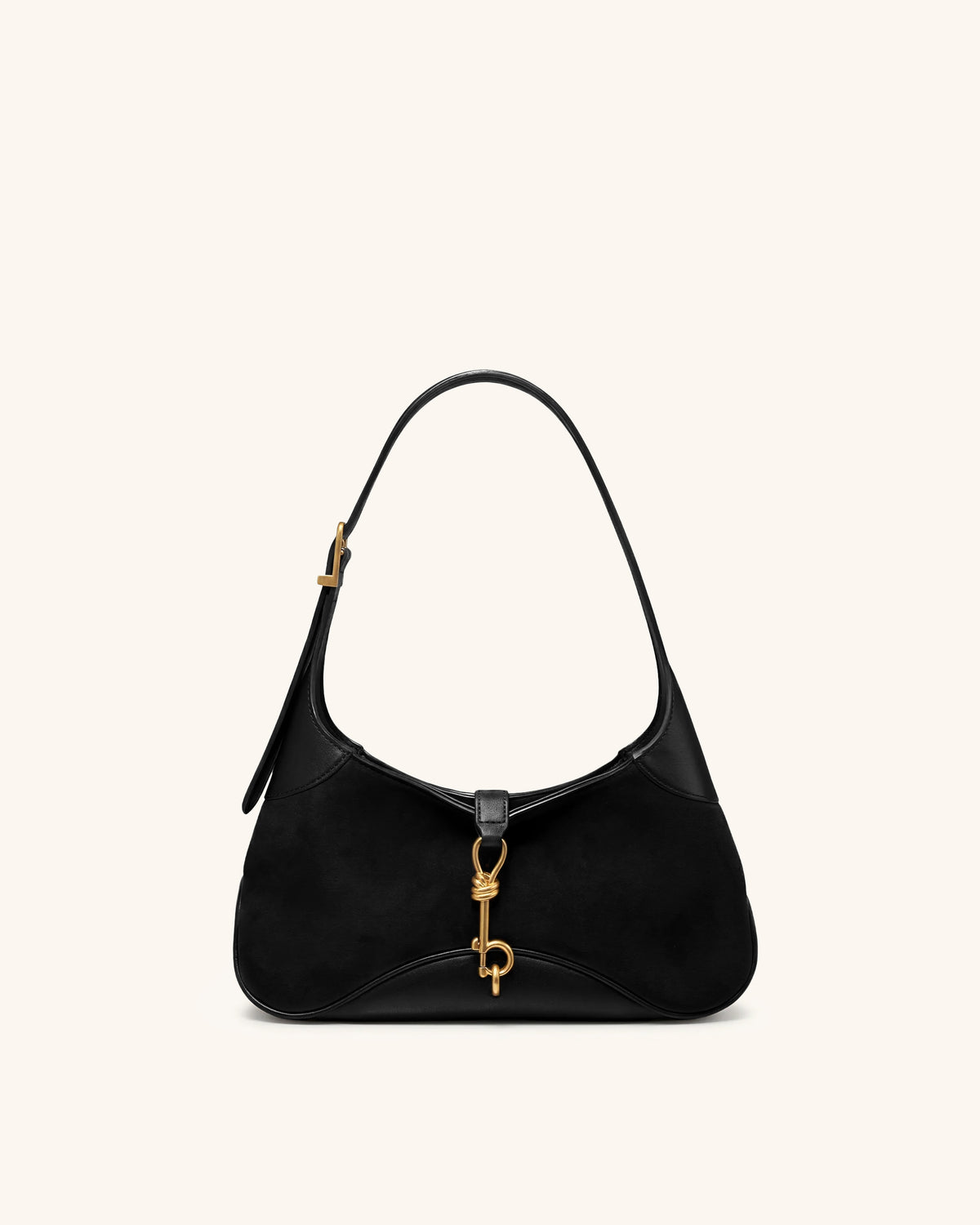 Juliette Faux Suede Key Charm East-West Shoulder Bag - Black