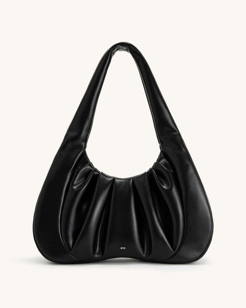 Ashley Ruched Shoulder Bag - Black