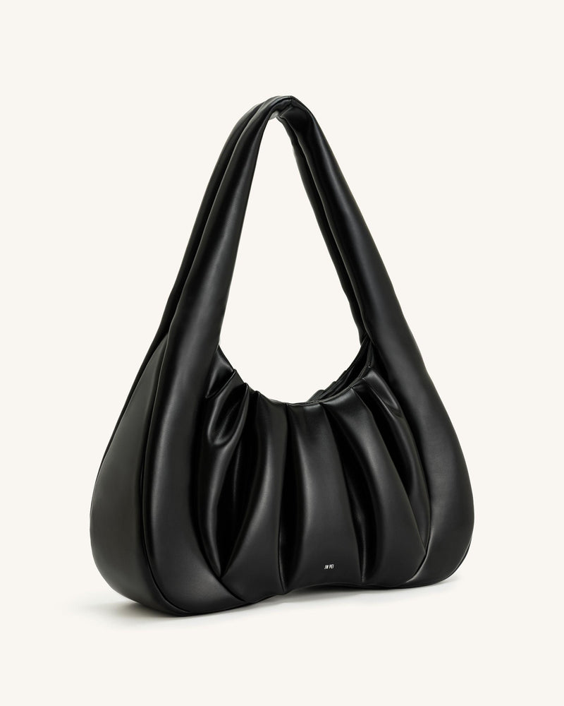 Ashley Ruched Shoulder Bag - Black