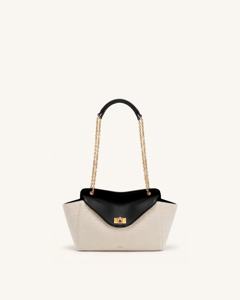 Lucia Envelope Chain Shoulder Bag - Black Canvas