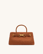 Elora Faux Suede Woven Tote Bag - Brown