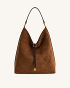 Aria Faux Suede Shoulder Bag - Brown