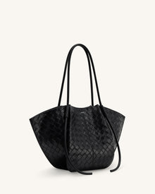 Nala Wide Weave Texture Tote Bag - Black
