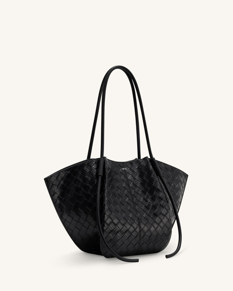 Nala Wide Weave Texture Tote Bag - Black