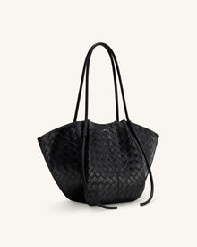 Nala Wide Weave Texture Tote Bag - Black