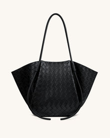Nala Wide Weave Texture Tote Bag - Black