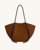 Nala Faux Suede Wide Tote Bag - Brown