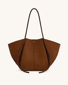 Nala Faux Suede Wide Tote Bag - Brown
