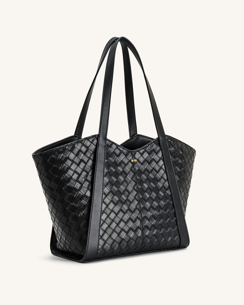 Kiana Large Capacity Weave Texture Tote Bag - Black