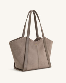 Kiana Large Capacity Faux Suede Tote Bag - Taupe