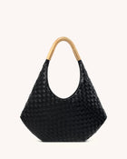 Olivia Hand-Woven Metal Handle Hobo Bag - Black