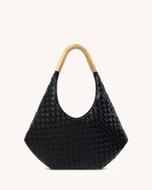 Olivia Hand-Woven Metal Handle Hobo Bag - Black