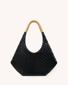 Olivia Hand-Woven Metal Handle Hobo Bag - Black