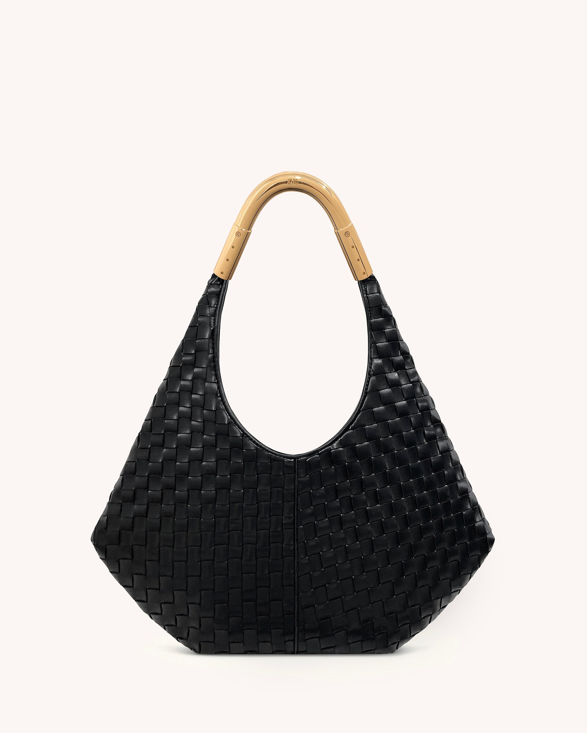 Olivia Hand-Woven Metal Handle Hobo Bag - Black