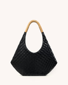 Olivia Hand-Woven Metal Handle Hobo Bag - Black