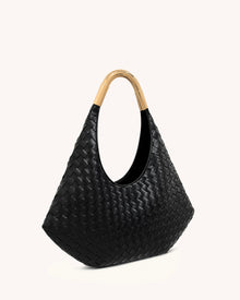 Olivia Hand-Woven Metal Handle Hobo Bag - Black