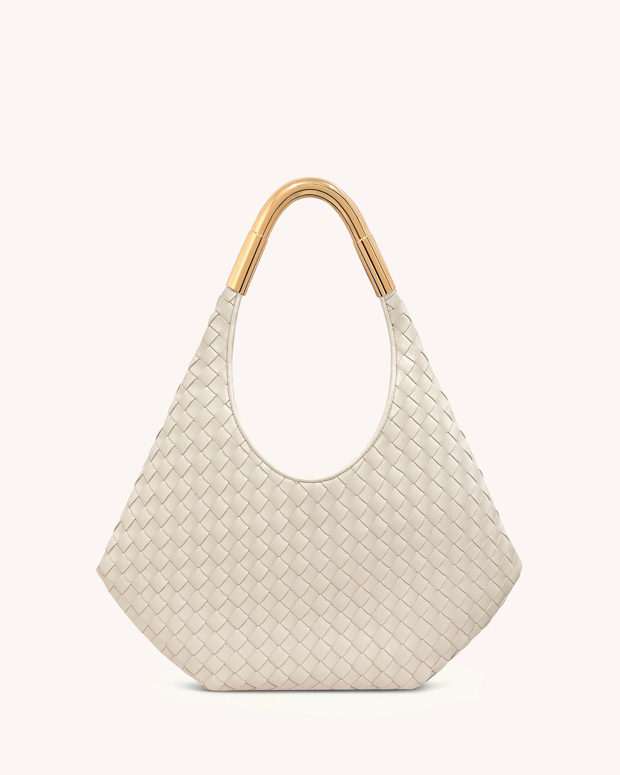 Olivia Hand-Woven Metal Handle Hobo Bag - White