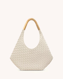 Olivia Hand-Woven Metal Handle Hobo Bag - White