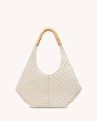 Olivia Hand-Woven Metal Handle Hobo Bag - White