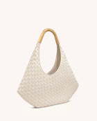 Olivia Hand-Woven Metal Handle Hobo Bag - White