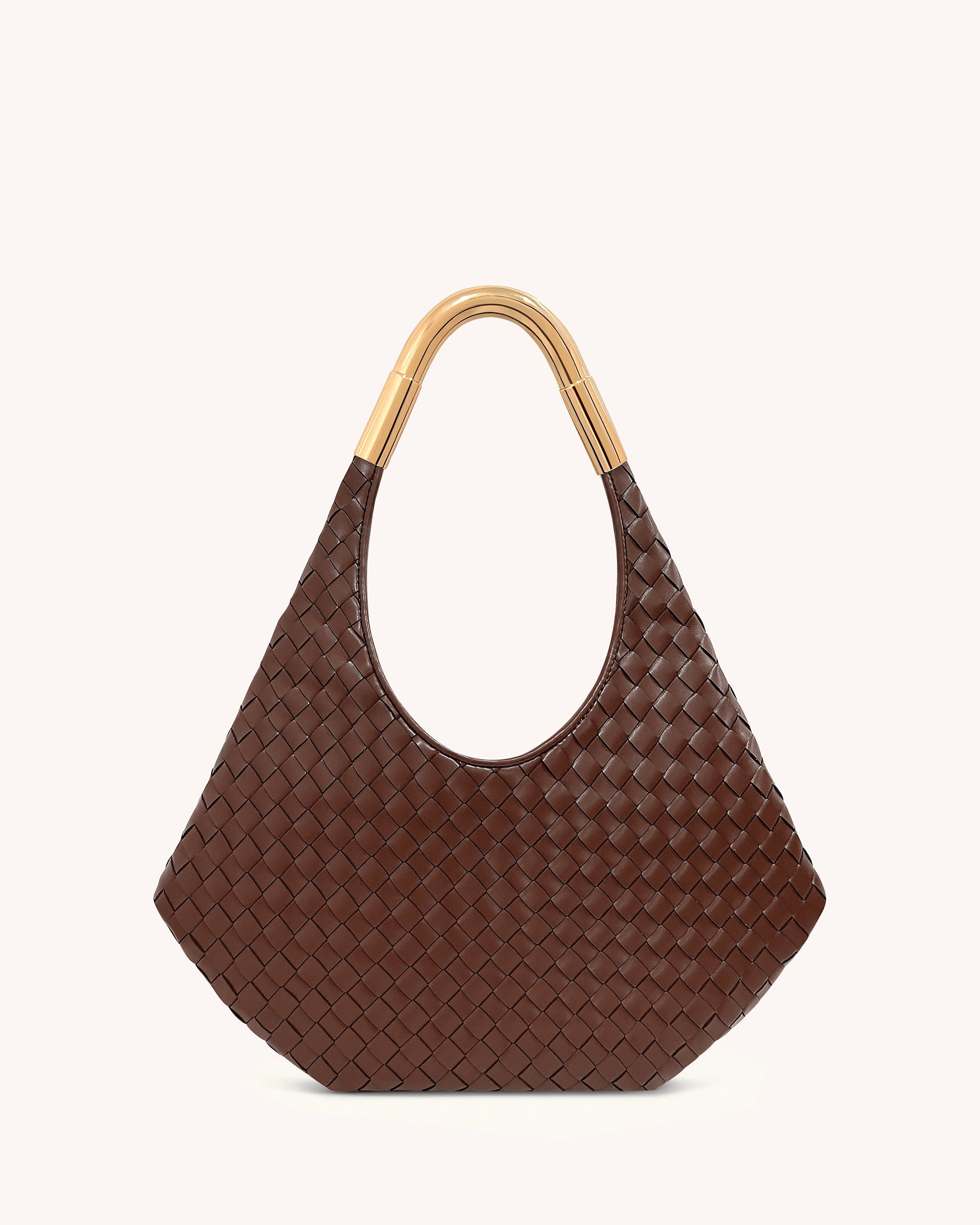 Olivia Hand-Woven Metal Handle Hobo Bag - Brown