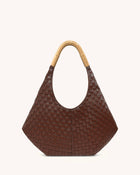 Olivia Hand-Woven Metal Handle Hobo Bag - Brown