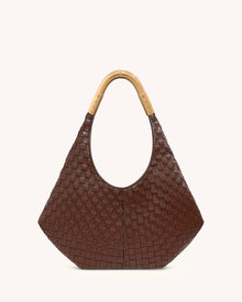 Olivia Hand-Woven Metal Handle Hobo Bag - Brown