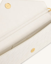 Celeste Faux Suede Woven Textured Envelope Top Handle Bag - White