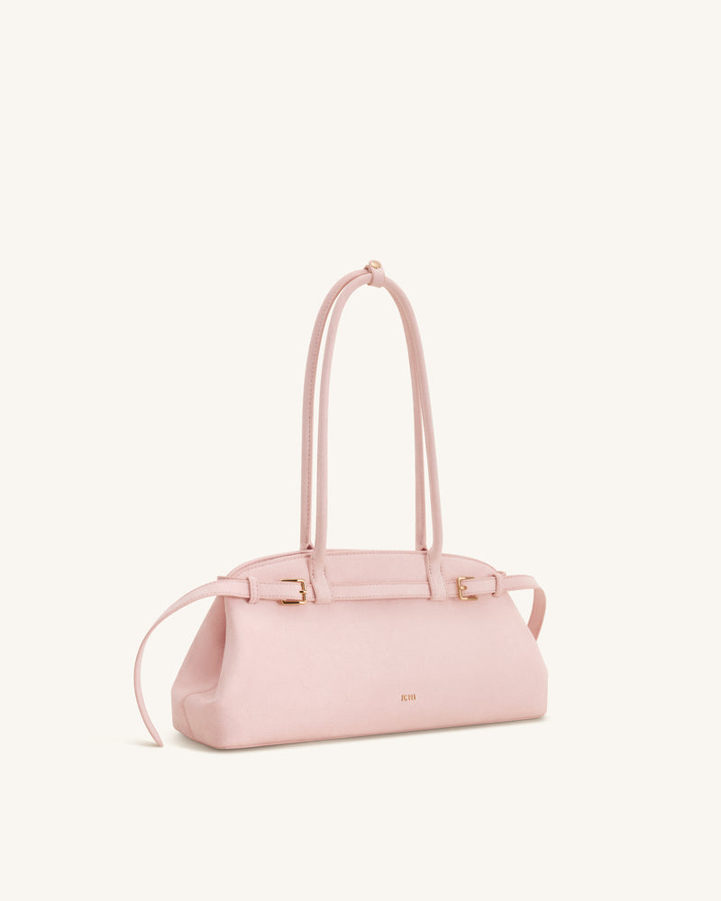 Arden Faux Suede Belt Detail East-West Shoulder Bag - Pink