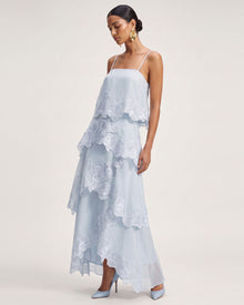 Orchid Embroidered Layered Maxi Dress - Light Blue