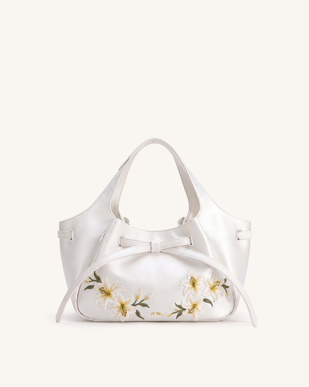 Mabel Lily Embroidery Soft Bow Tote Bag - Ivory White