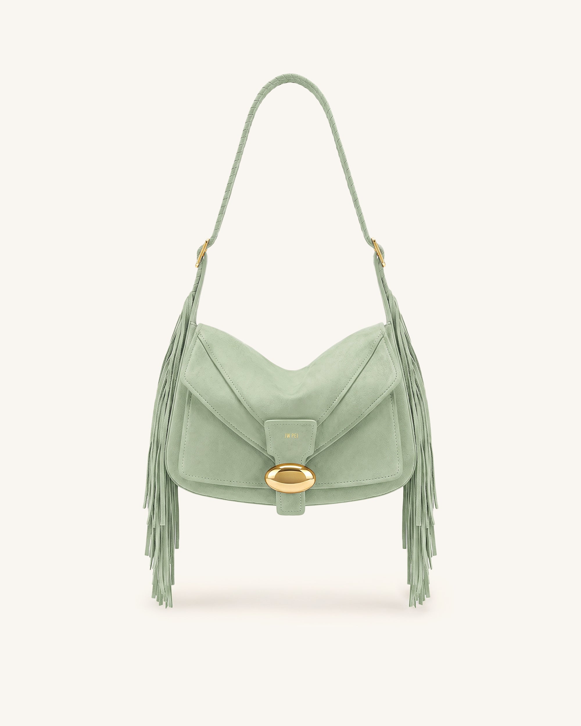 Avery Fringe Faux Suede Shoulder Bag - Mint Green