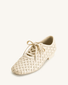 Kayla Weave Strap Flat Shoes - Beige