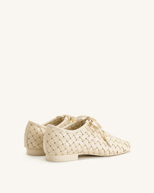 Kayla Weave Strap Flat Shoes - Beige