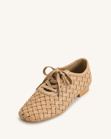 Kayla Weave Strap Flat Shoes - Apricot