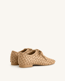 Kayla Weave Strap Flat Shoes - Apricot